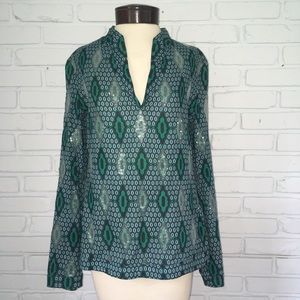 Tory Burch Navy/Green Geometric Sequin Tunic